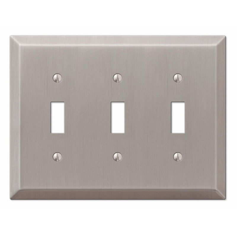 Amerelle 163TTTBN Century Steel 3 Toggle Wallplate, Brushed Nickel