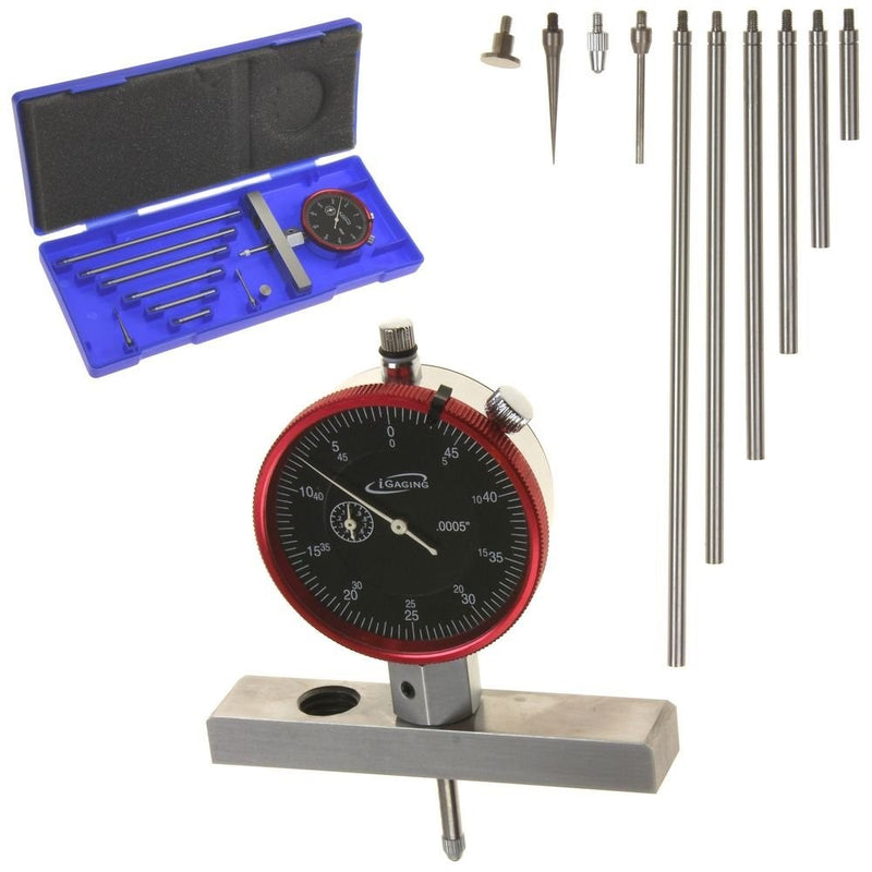iGaging 400-D68 Depth Gauge Dial Indicator, 0-22" Measuring Range, 0.0005" Resolution, 2-Position Base