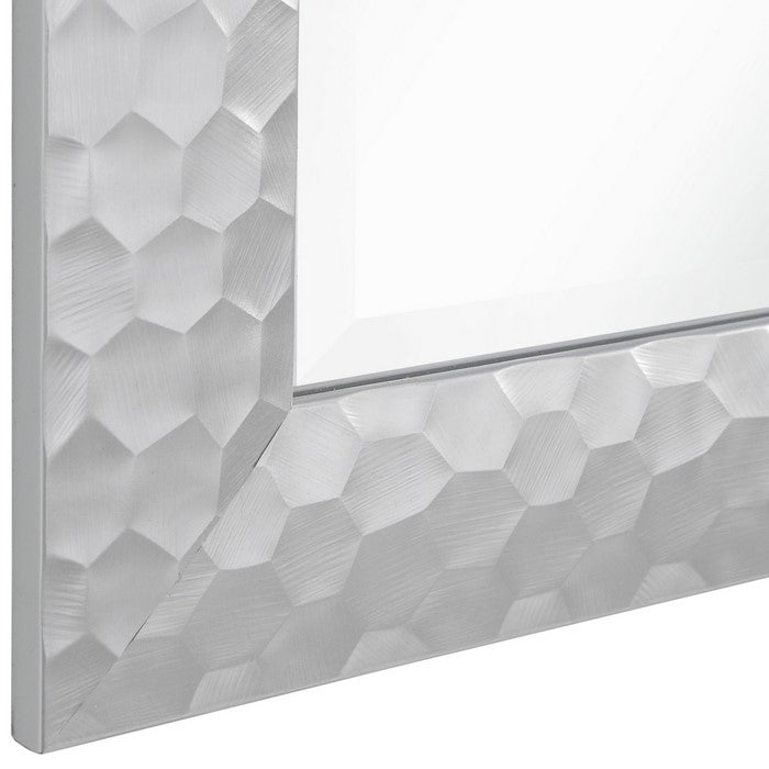 Stylish Rectangular Polystyrene Framed Leaner Mirror, Metallic Silver