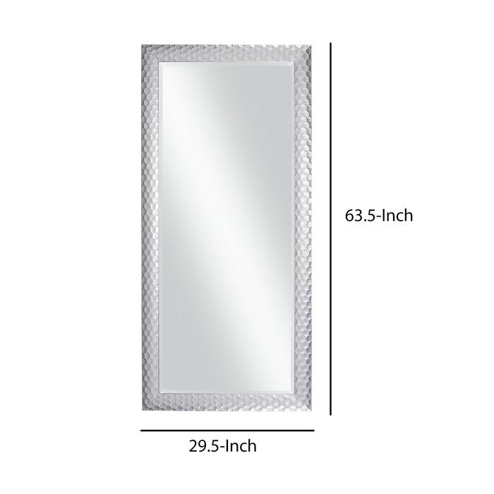 Stylish Rectangular Polystyrene Framed Leaner Mirror, Metallic Silver