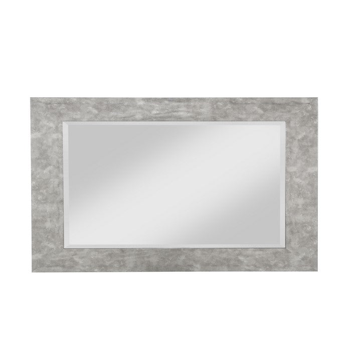 Polystyrene Wall Mirror with Hammered Ripple Design, Gray and Silver