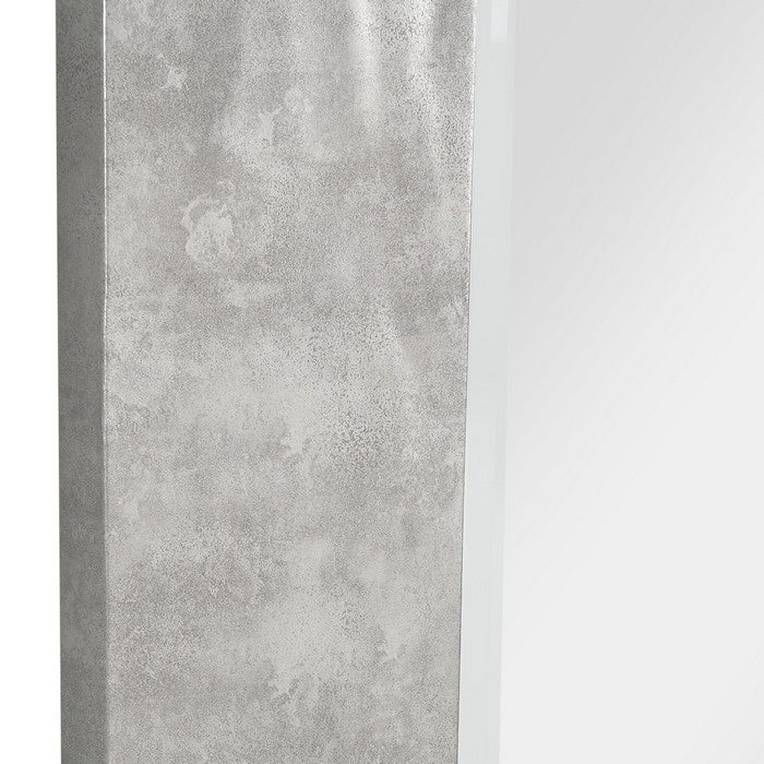 Polystyrene Wall Mirror with Hammered Ripple Design, Gray and Silver