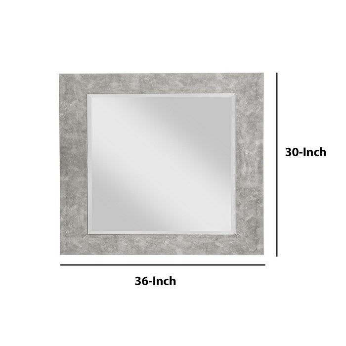 Polystyrene Wall Mirror with Hammered Ripple Design, Gray and Silver