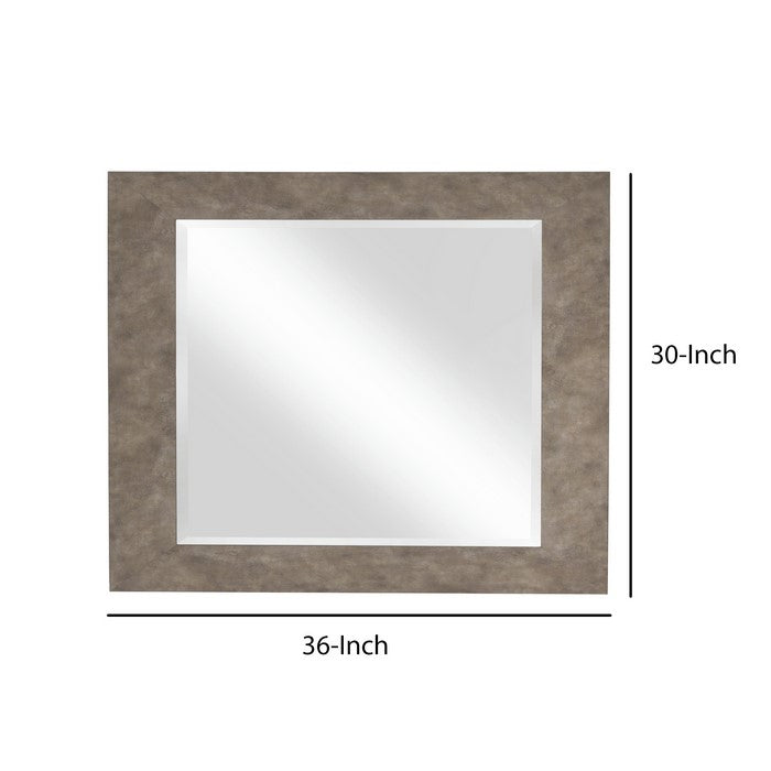 Polystyrene Wall Mirror with Hammered Ripple Design, Brown and Silver