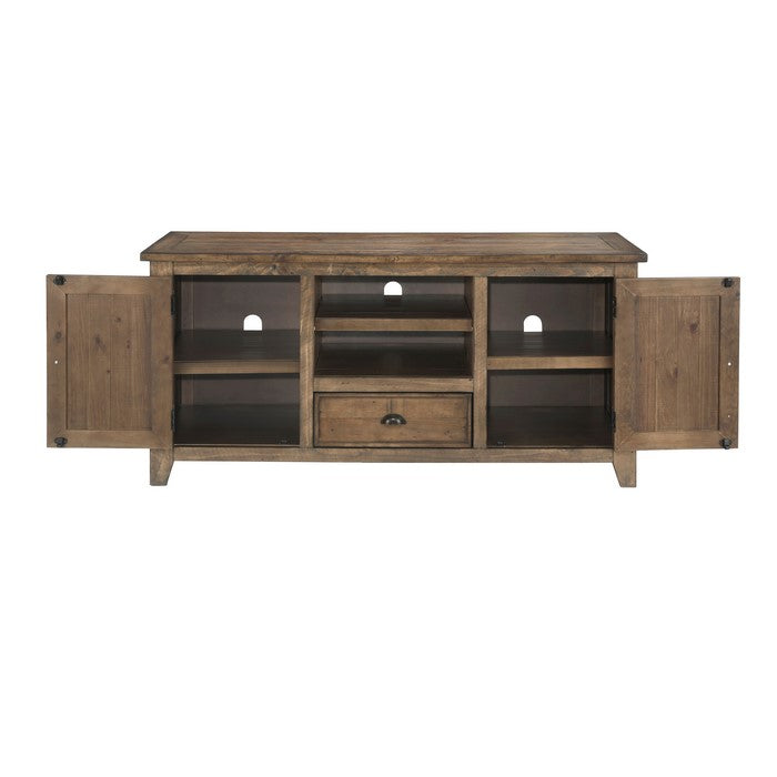 Coastal Style Wooden TV Stand with 2 Cabinets and 1 Drawer, Brown
