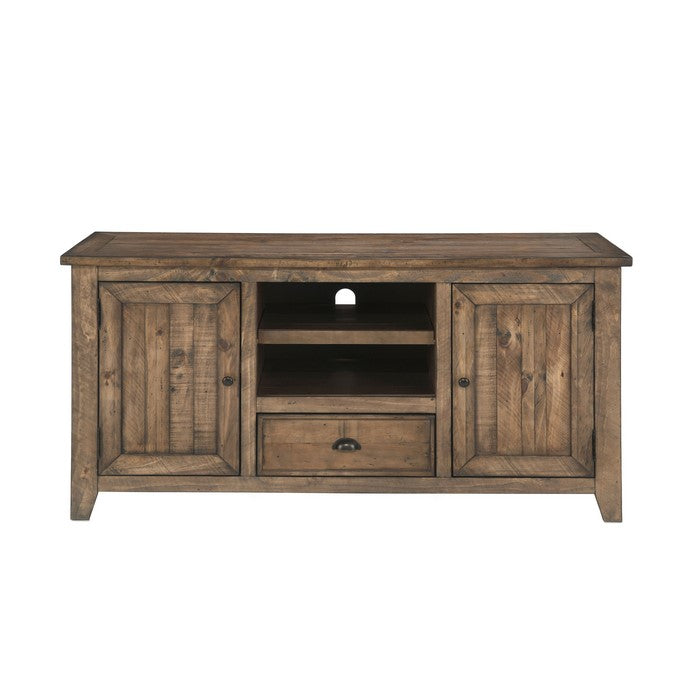 Coastal Style Wooden TV Stand with 2 Cabinets and 1 Drawer, Brown