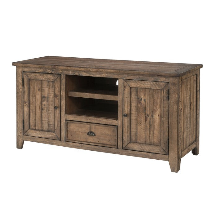 Coastal Style Wooden TV Stand with 2 Cabinets and 1 Drawer, Brown
