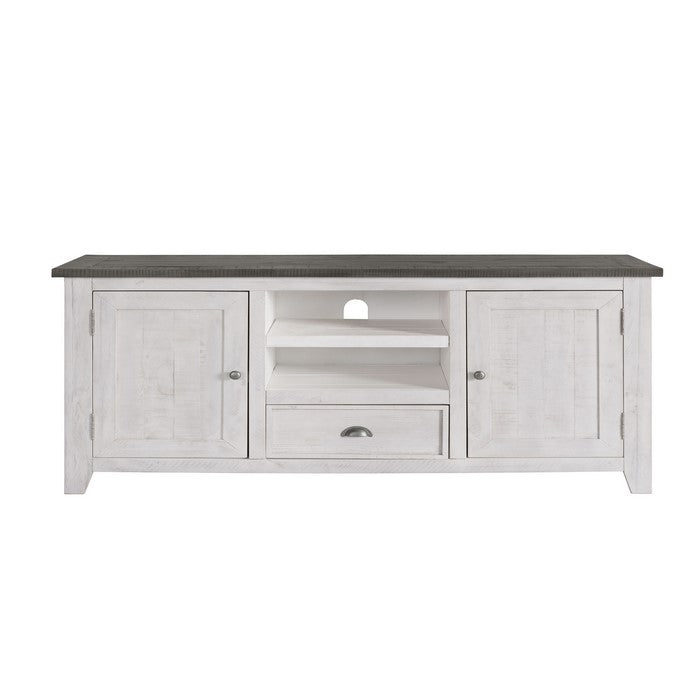 Coastal Wooden TV Stand with 2 Cabinets and 1 Drawer, White and Gray