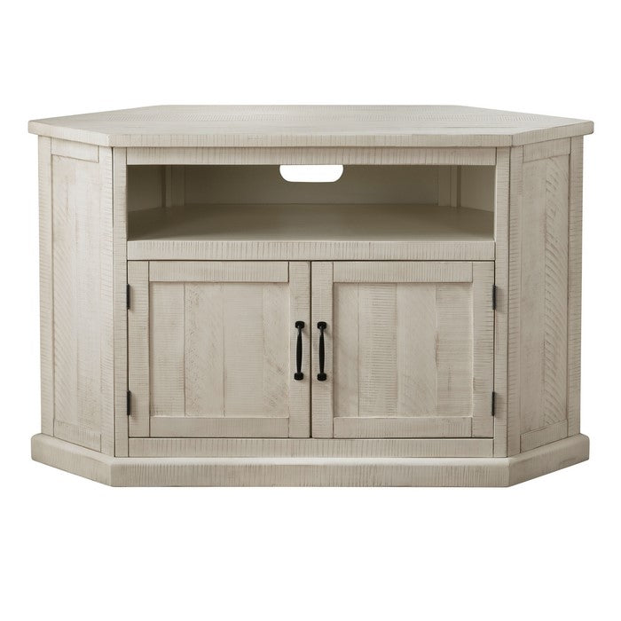 Rustic Style Wooden Corner TV Stand with 2 Door Cabinet, White