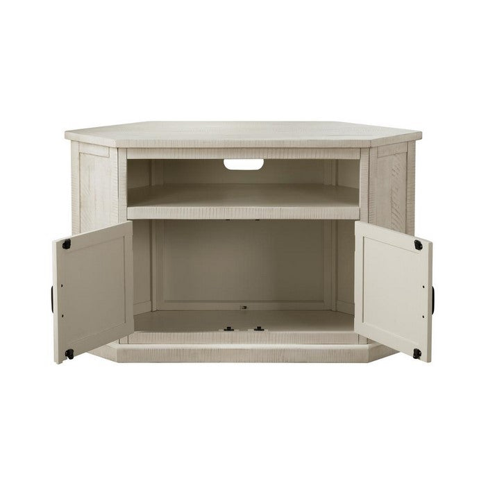 Rustic Style Wooden Corner TV Stand with 2 Door Cabinet, White