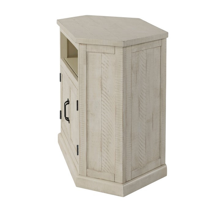 Rustic Style Wooden Corner TV Stand with 2 Door Cabinet, White