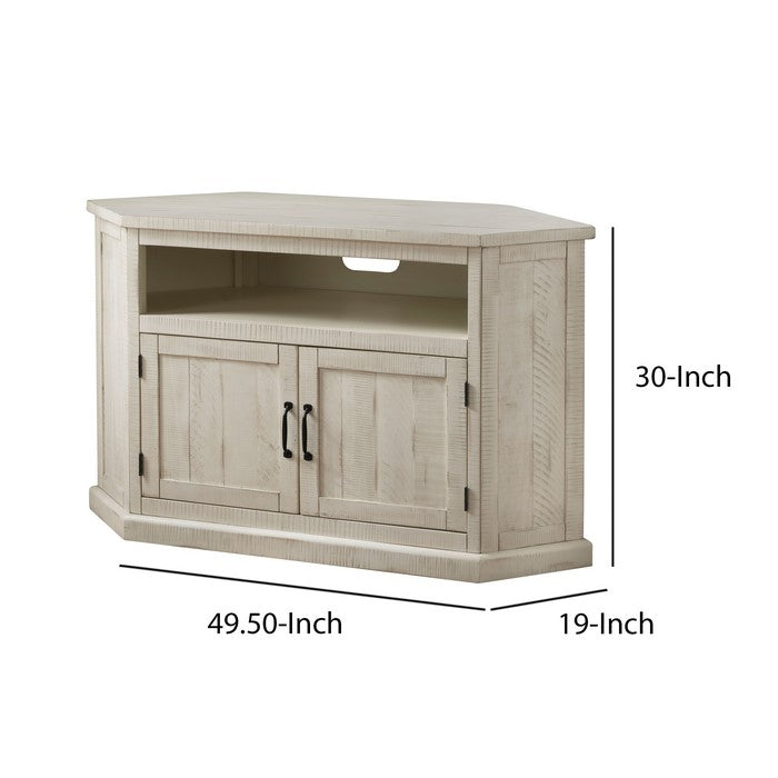 Rustic Style Wooden Corner TV Stand with 2 Door Cabinet, White