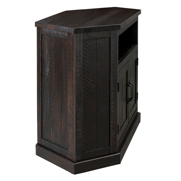 Rustic Wooden Corner TV Stand with 2 Door Cabinet, Espresso Brown