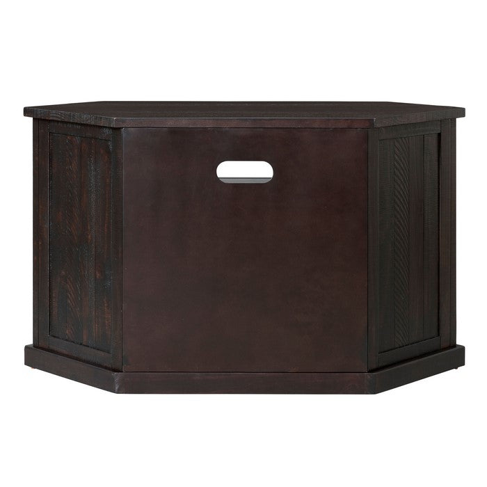 Rustic Wooden Corner TV Stand with 2 Door Cabinet, Espresso Brown