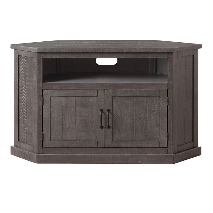Rustic Style Wooden Corner TV Stand with 2 Door Cabinet, Gray
