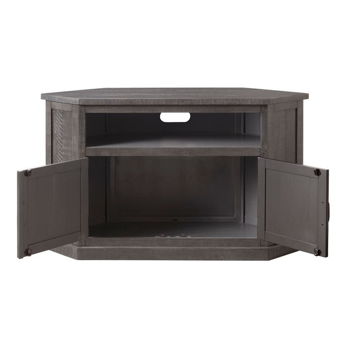 Rustic Style Wooden Corner TV Stand with 2 Door Cabinet, Gray