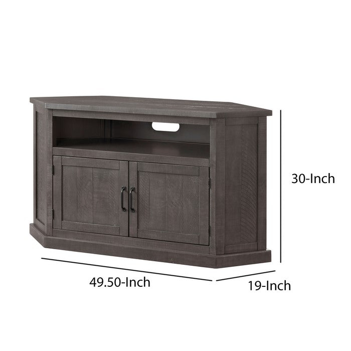 Rustic Style Wooden Corner TV Stand with 2 Door Cabinet, Gray