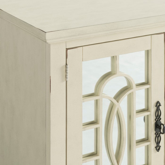 Trellis Front Wood and Glass TV stand with Cabinet Storage, Beige