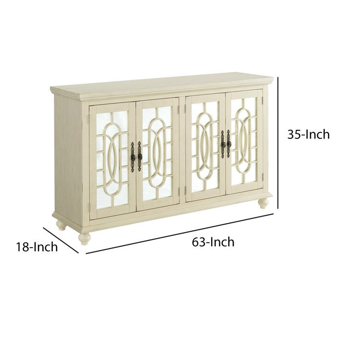 Trellis Front Wood and Glass TV stand with Cabinet Storage, Beige