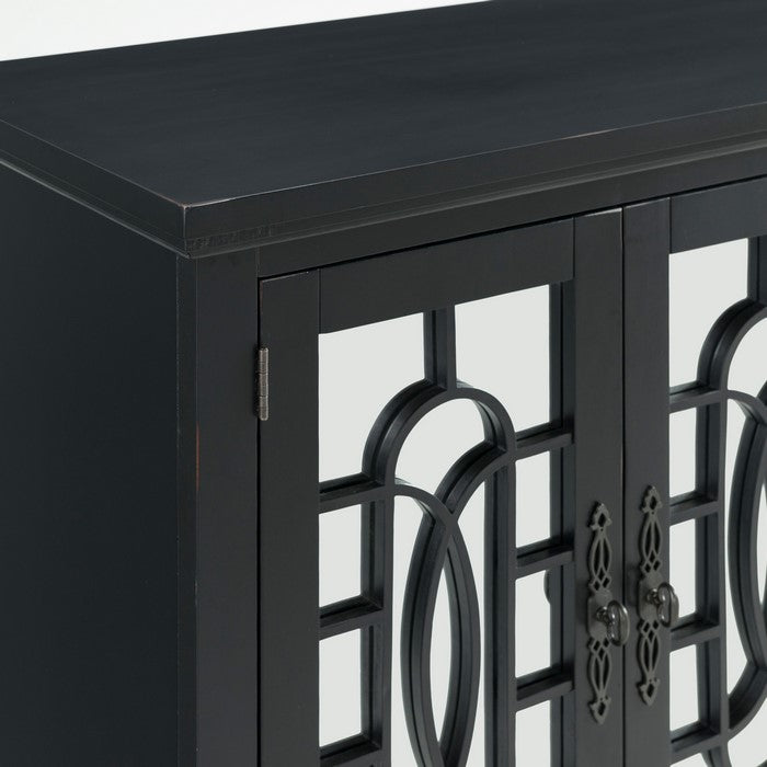 Trellis Front Wood and Glass TV stand with Cabinet Storage, Black