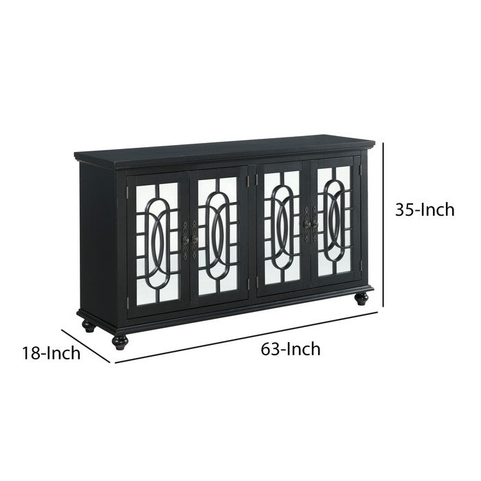 Trellis Front Wood and Glass TV stand with Cabinet Storage, Black