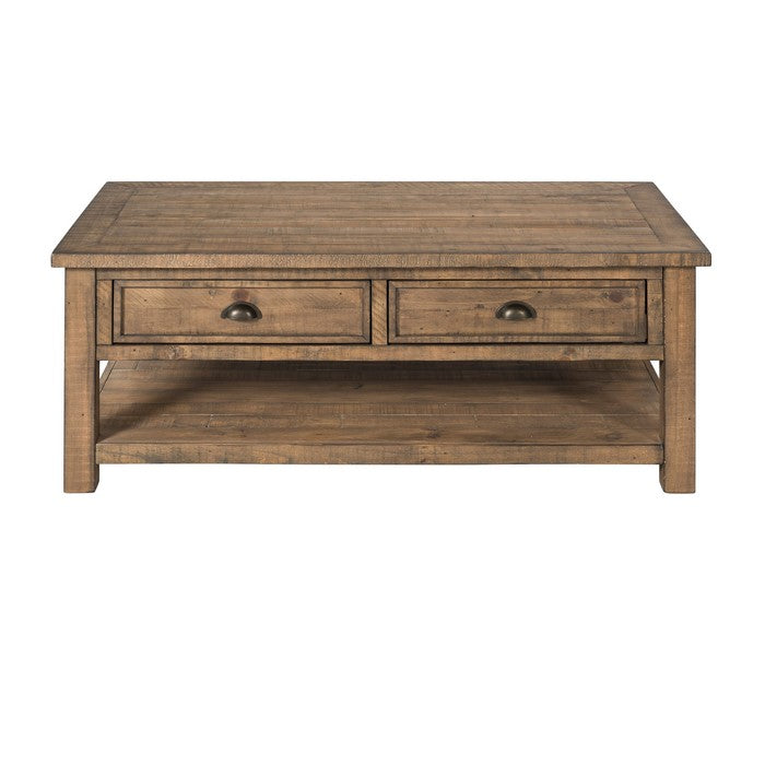 Coastal Style Rectangular Wooden Coffee Table with 2 Drawers, Brown