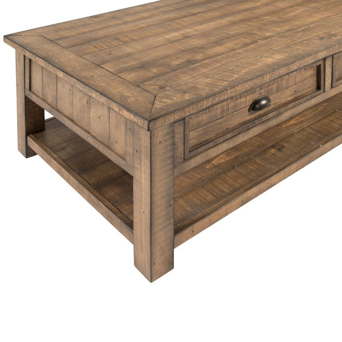 Coastal Style Rectangular Wooden Coffee Table with 2 Drawers, Brown