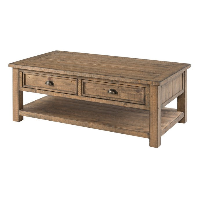 Coastal Style Rectangular Wooden Coffee Table with 2 Drawers, Brown