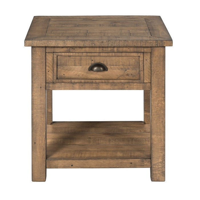 Coastal Style Square Wooden End Table with 1 Drawer, Brown