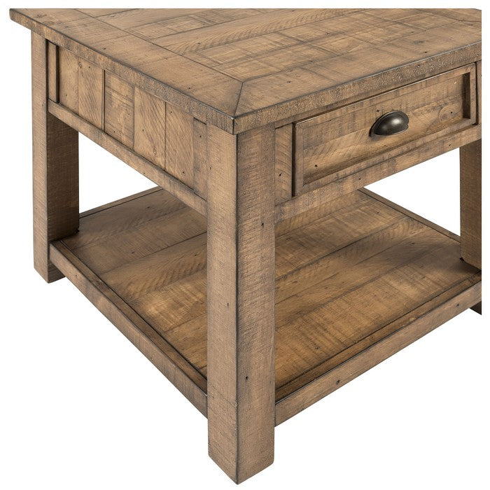 Coastal Style Square Wooden End Table with 1 Drawer, Brown