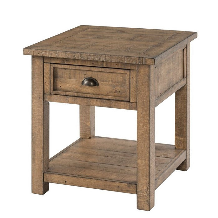 Coastal Style Square Wooden End Table with 1 Drawer, Brown