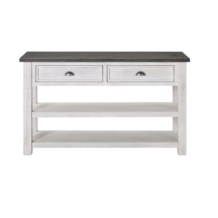 Coastal Rectangular Wooden Console Table with 2 Drawers, White and Gray