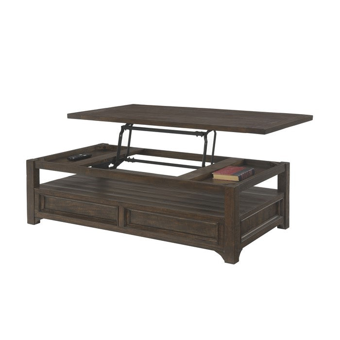 Rectangular Wooden Lift Top Coffee Table with 2 Drawers, Brown