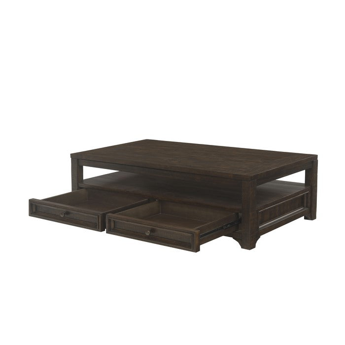 Rectangular Wooden Lift Top Coffee Table with 2 Drawers, Brown