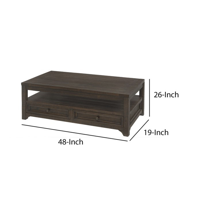 Rectangular Wooden Lift Top Coffee Table with 2 Drawers, Brown