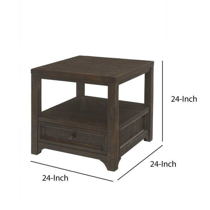 Rectangular Wooden End Table with 1 Drawer and 1 Open Shelf, Brown