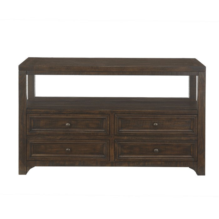 Rectangular Wooden Console Table with 4 Drawers and 1 Open Shelf, Brown