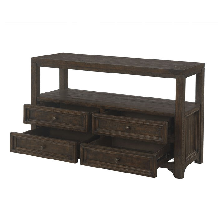 Rectangular Wooden Console Table with 4 Drawers and 1 Open Shelf, Brown