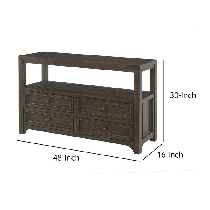 Rectangular Wooden Console Table with 4 Drawers and 1 Open Shelf, Brown