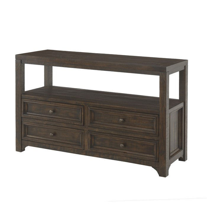 Rectangular Wooden Console Table with 4 Drawers and 1 Open Shelf, Brown