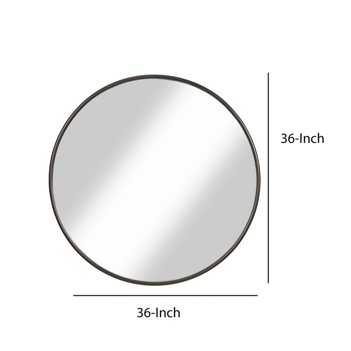 Contemporary Round Metal Framed Wall Mirror, Large, Bronze and Silver