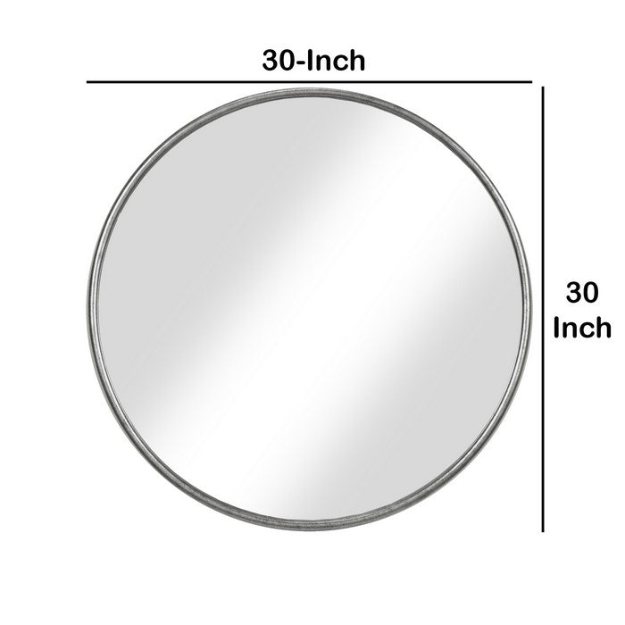 Contemporary Style Round Metal Framed Wall Mirror, Small, Antique Silver