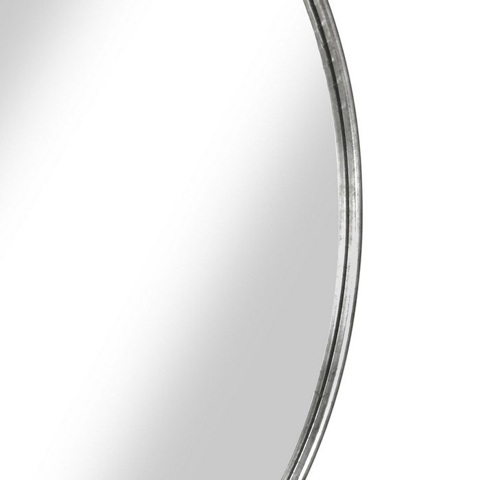 Contemporary Style Round Metal Framed Wall Mirror, Large, Antique Silver