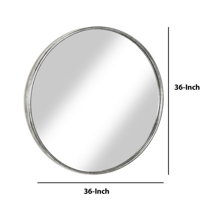 Contemporary Style Round Metal Framed Wall Mirror, Large, Antique Silver