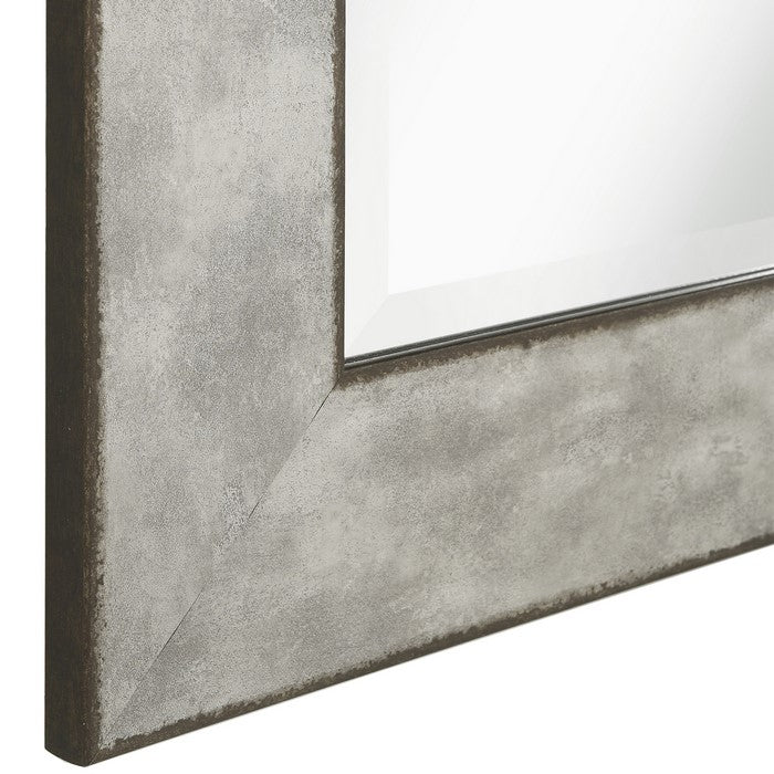 Polystyrene Wall Mirror with Hammered Ripple Design,  Distressed Silver