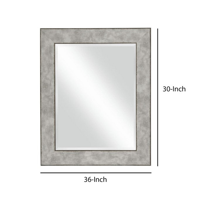 Polystyrene Wall Mirror with Hammered Ripple Design,  Distressed Silver