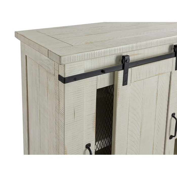 65 Inch Wooden TV Stand with 2 Open Shelves, Antique White and Black
