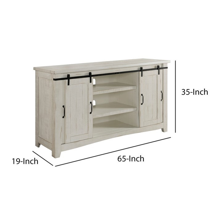 65 Inch Wooden TV Stand with 2 Open Shelves, Antique White and Black