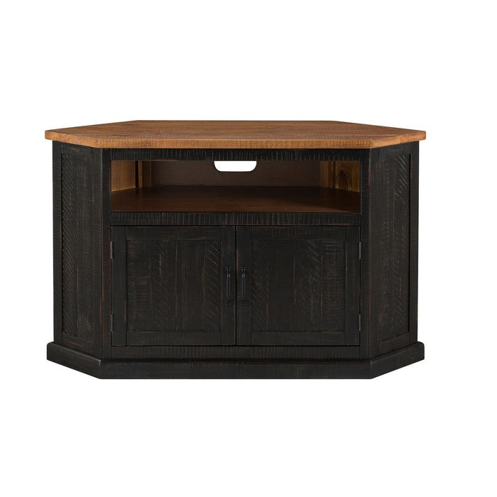 Rustic Style Wooden Corner TV Stand with 2 Door Cabinet, Brown