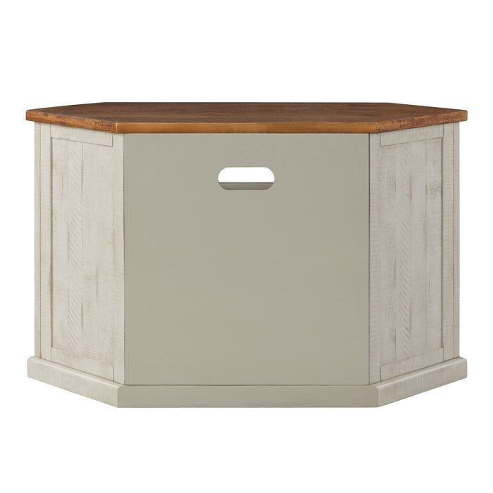 Rustic Wooden Corner TV Stand with 2 Door Cabinet, Antique White and Brown